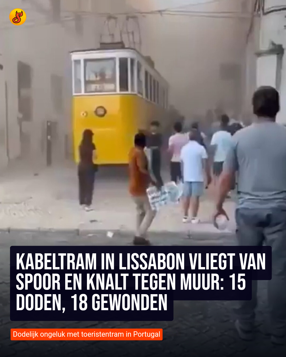 Kabeltram in Lissabon vliegt van spoor en knalt tegen muur: 15 doden, 18 gewonden