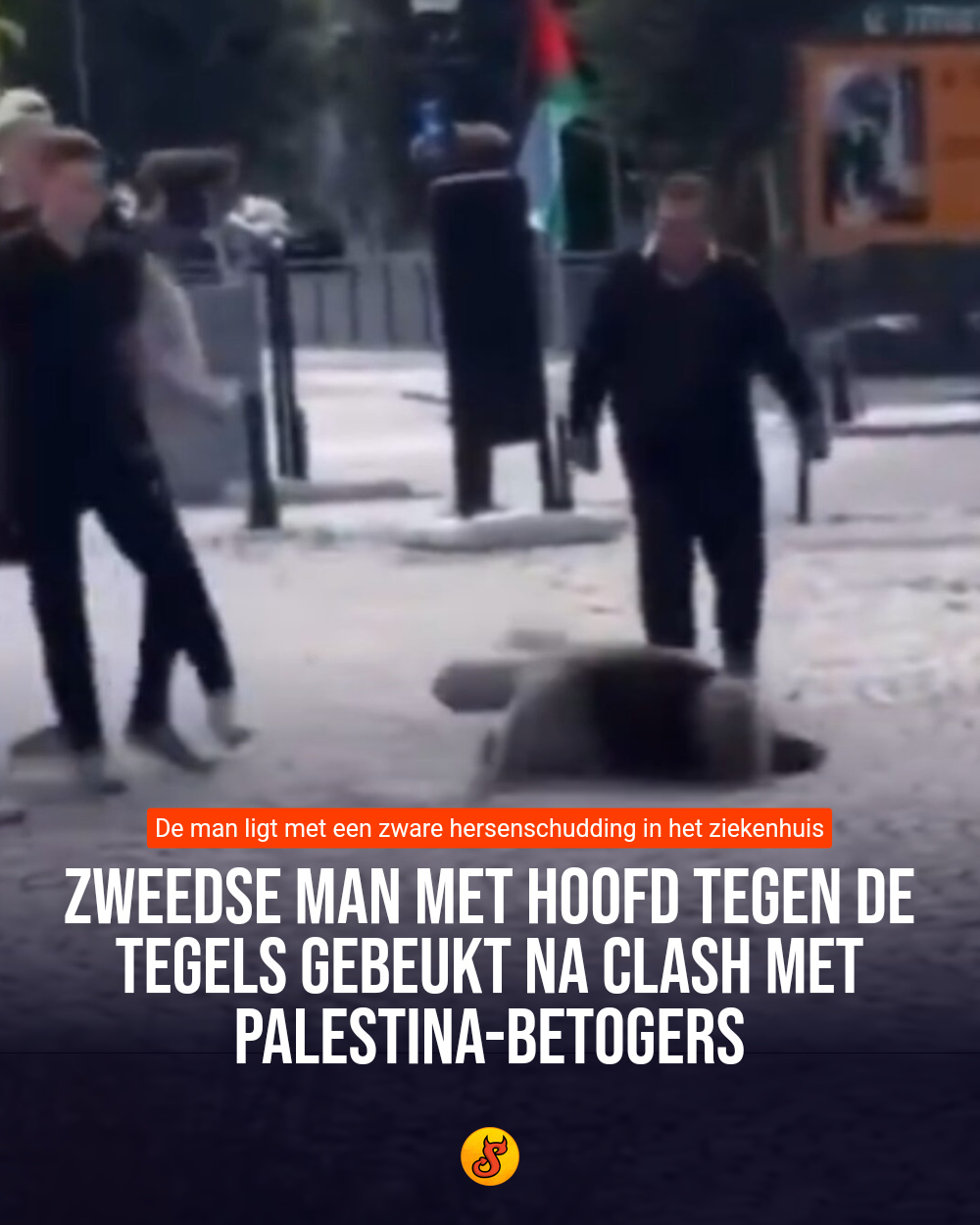 Zweedse man met hoofd tegen de tegels gebeukt na clash met Palestina-betogers