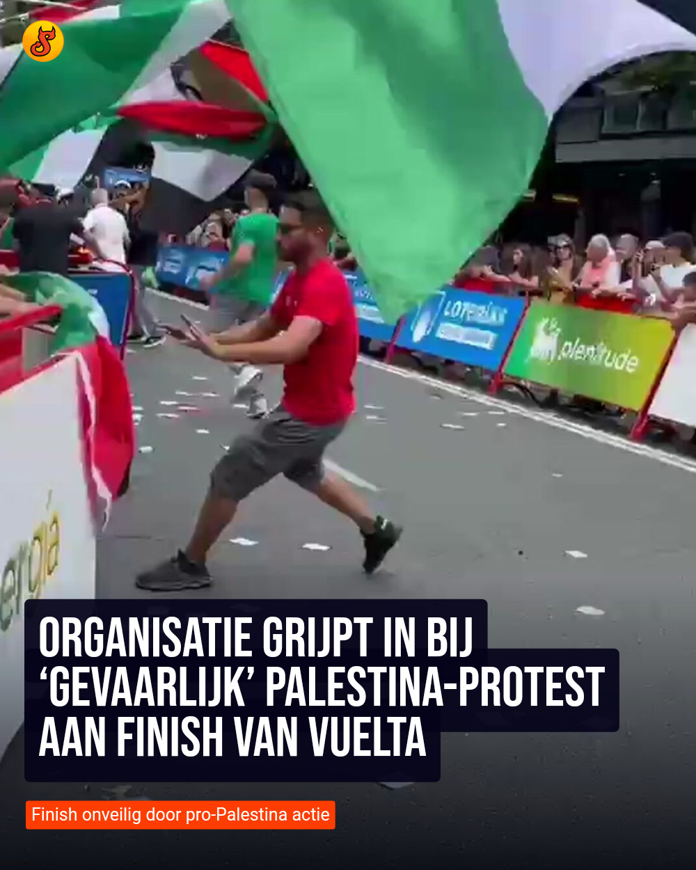 Organisatie grijpt in bij ‘gevaarlijk’ Palestina-protest aan finish van Vuelta