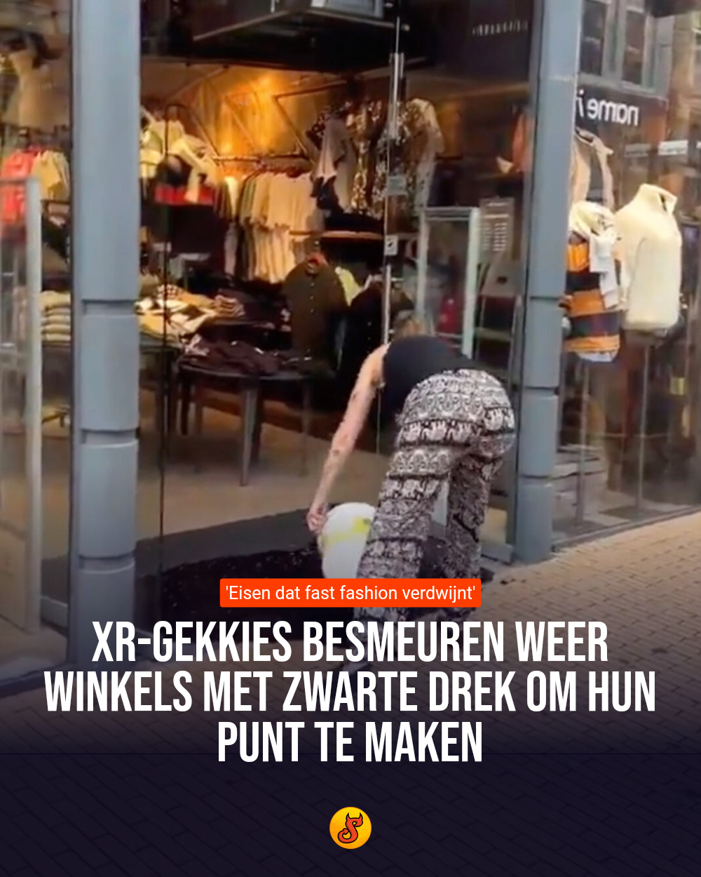 XR-gekkies besmeuren weer winkels met zwarte drek om hun punt te maken