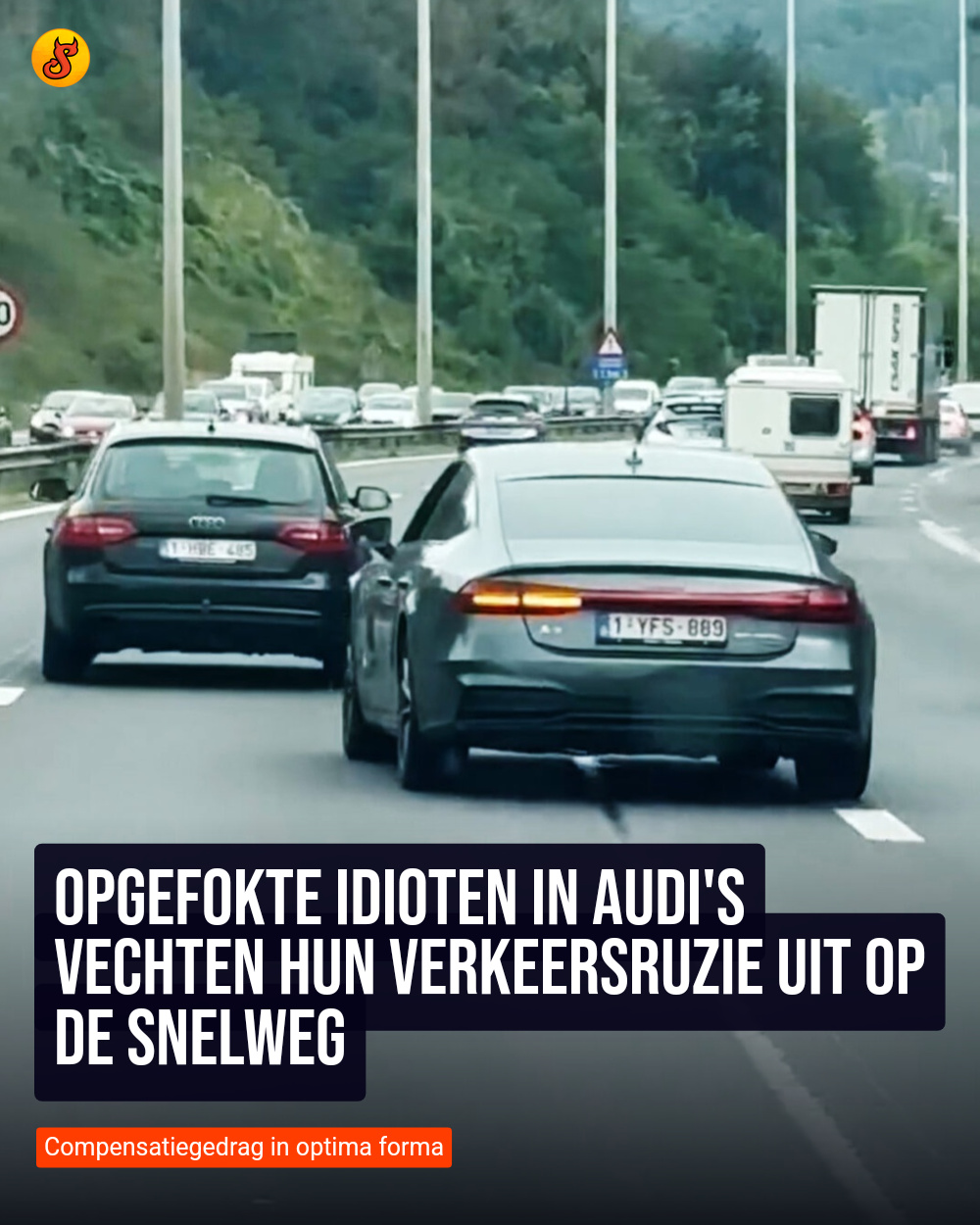 Opgefokte idioten in Audi's vechten hun verkeersruzie uit op de snelweg
