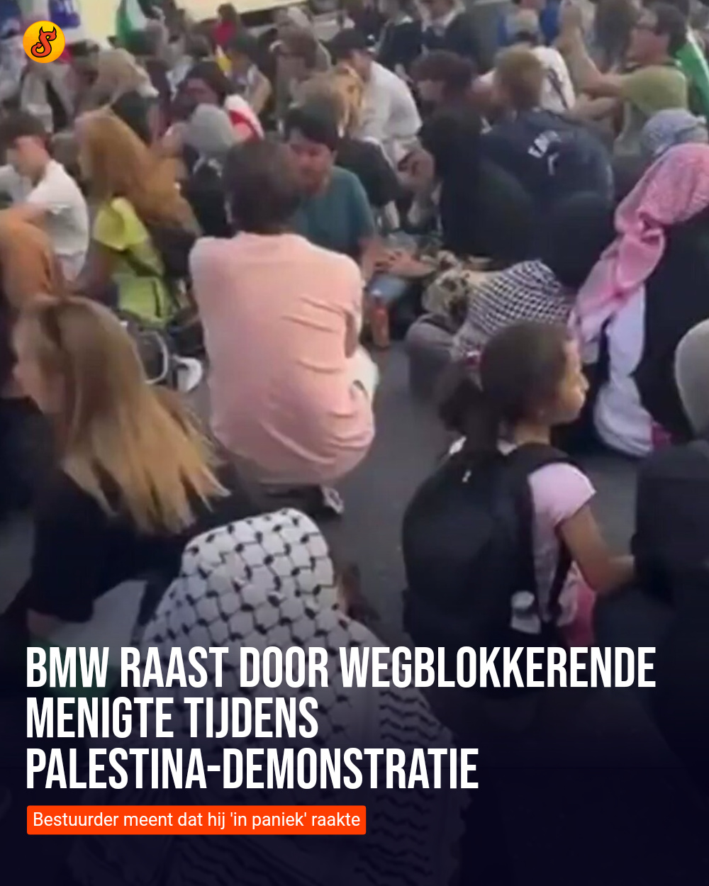 BMW raast door wegblokkerende menigte tijdens Palestina-demonstratie