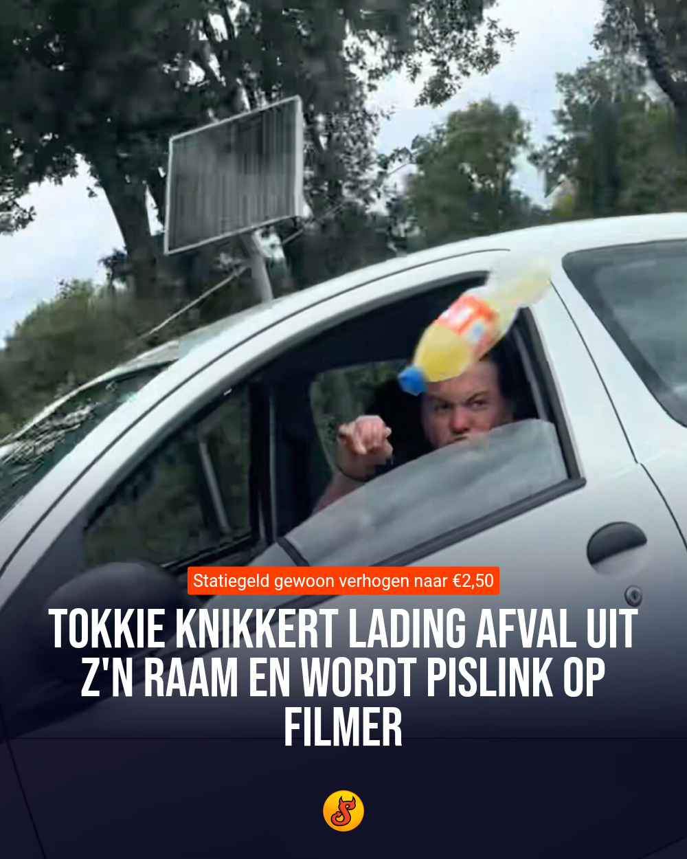 Tokkie knikkert lading afval uit z'n raam en wordt pislink op filmer
