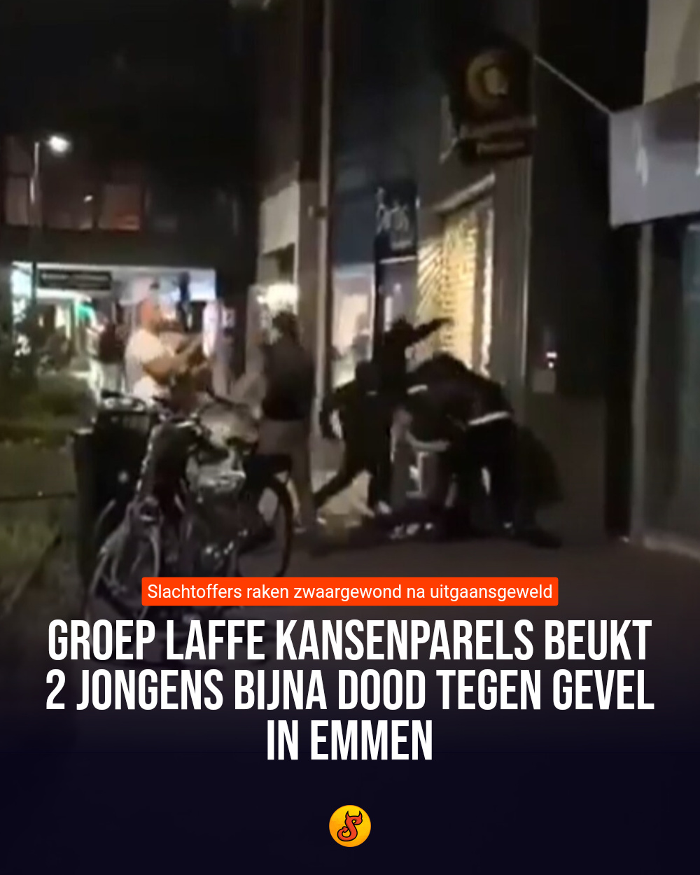 Groep laffe kansenparels beukt 2 jongens bijna dood tegen gevel in Emmen