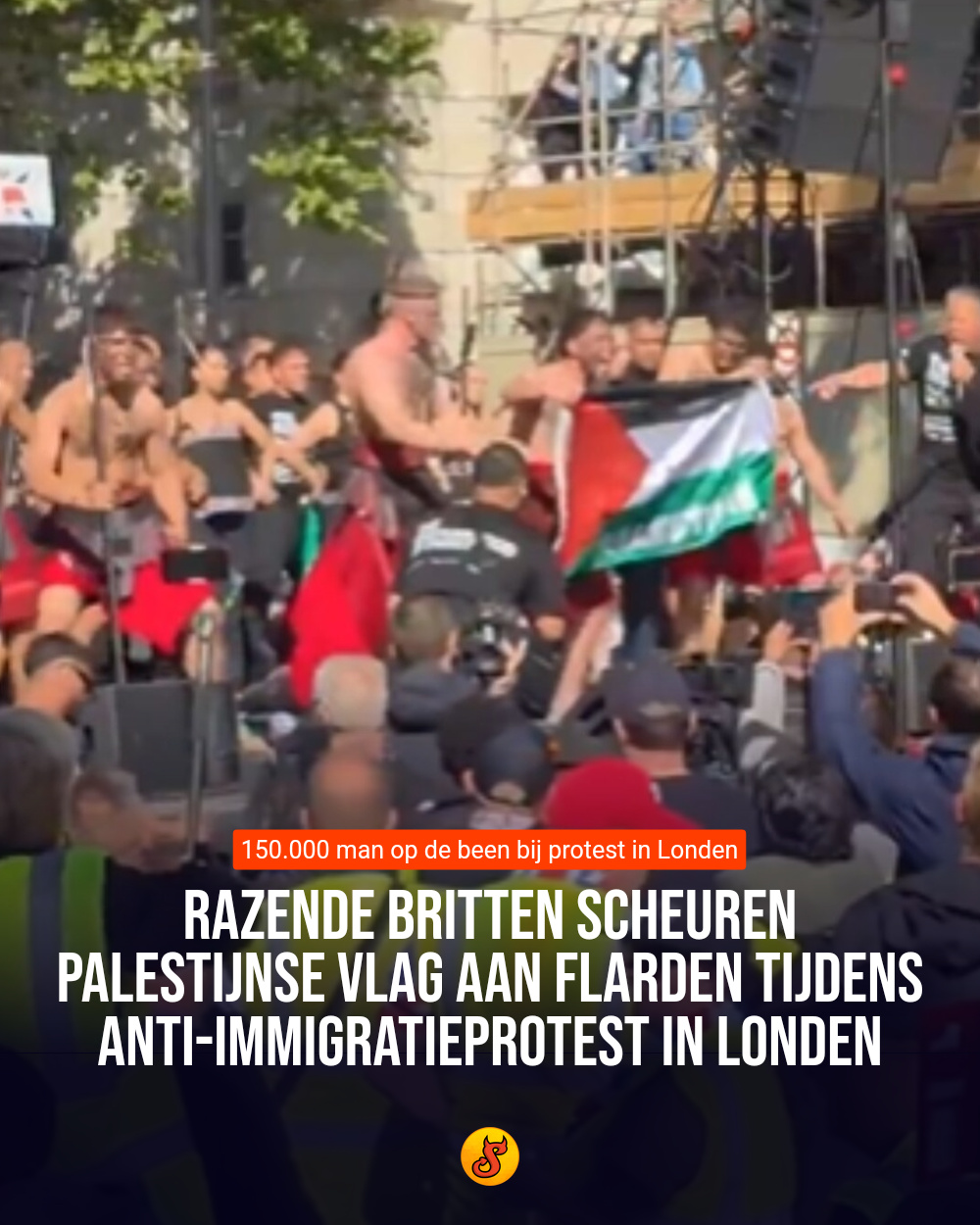 Razende Britten scheuren Palestijnse vlag aan flarden tijdens anti-immigratieprotest in Londen