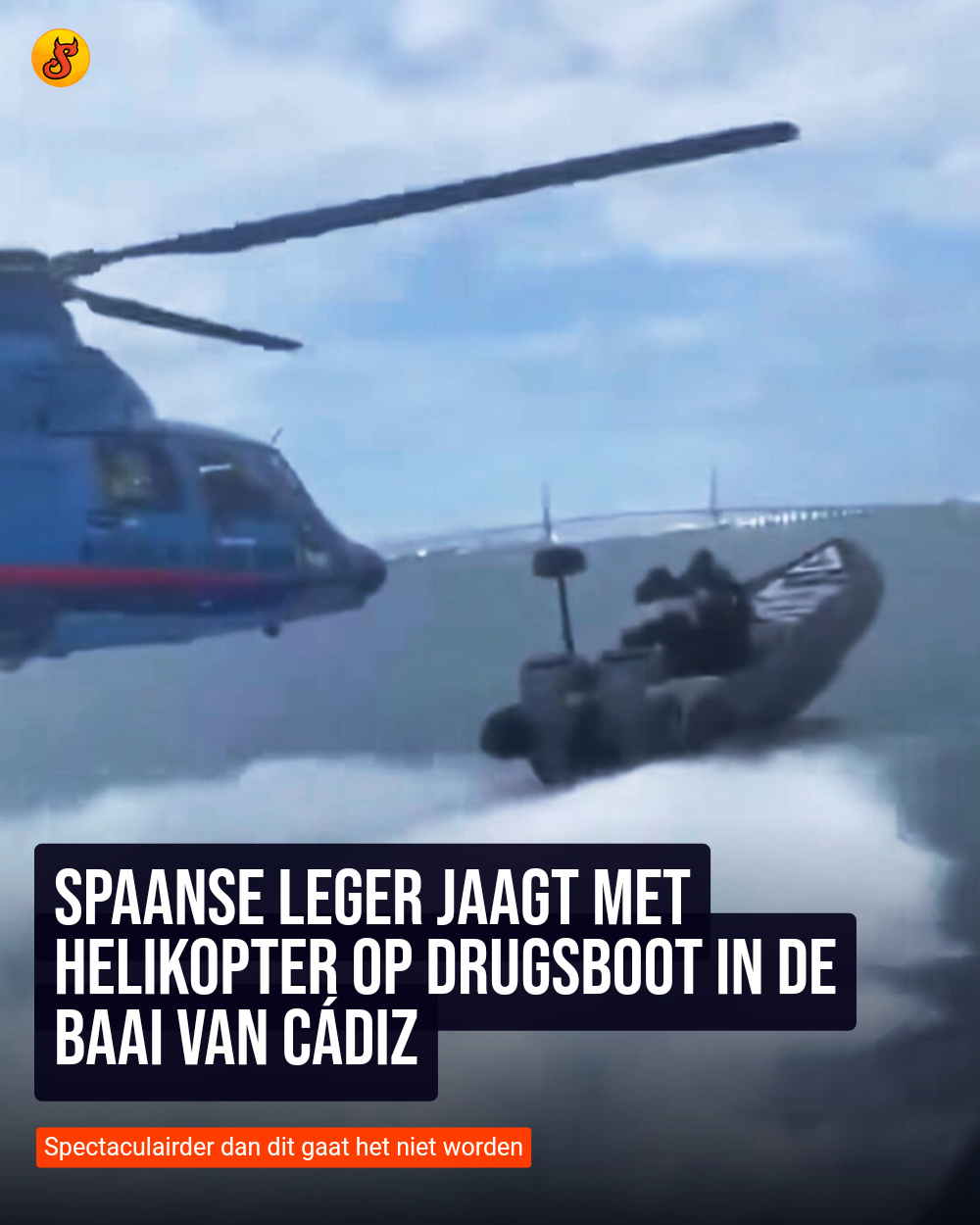 Spaanse leger jaagt met helikopter op drugsboot in de baai van Cádiz
