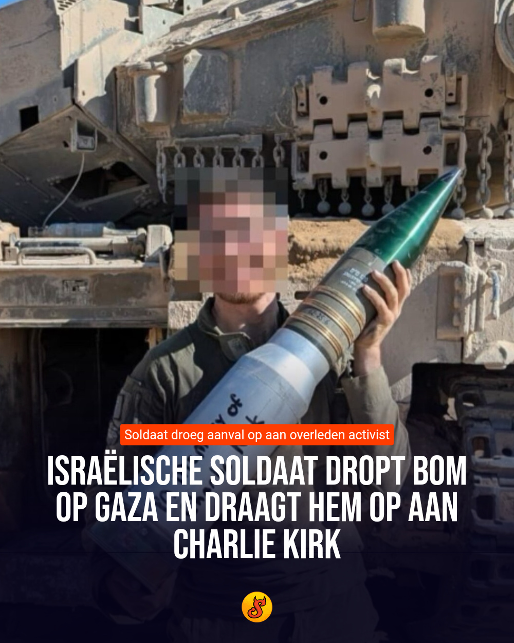 Israëlische soldaat dropt bom op Gaza en draagt hem op aan Charlie Kirk