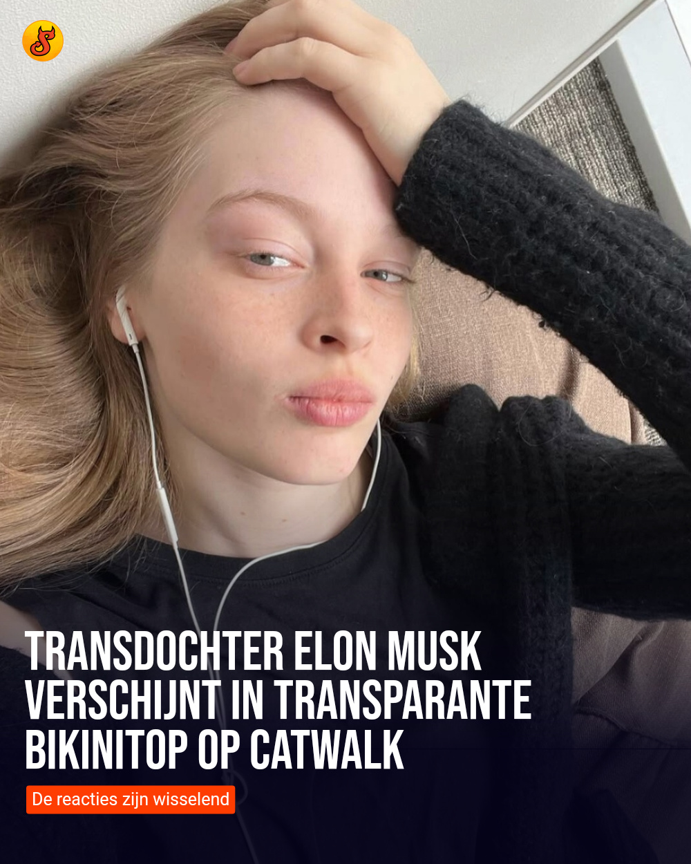 Transdochter Elon Musk verschijnt in transparante bikinitop op catwalk