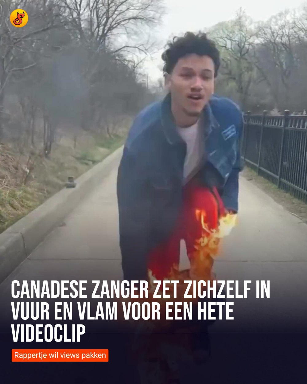 Canadese zanger zet zichzelf in vuur en vlam voor een hete videoclip
