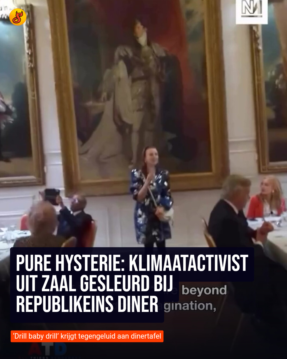 Pure hysterie: Klimaatactivist uit zaal gesleurd bij Republikeins diner