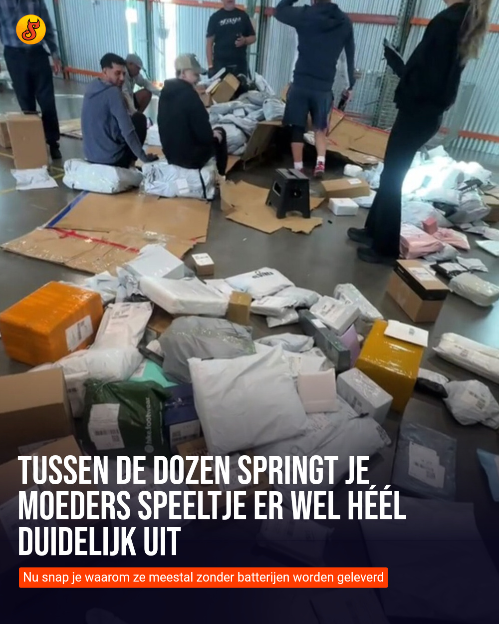 Tussen de dozen springt je moeders speeltje er wel héél duidelijk uit