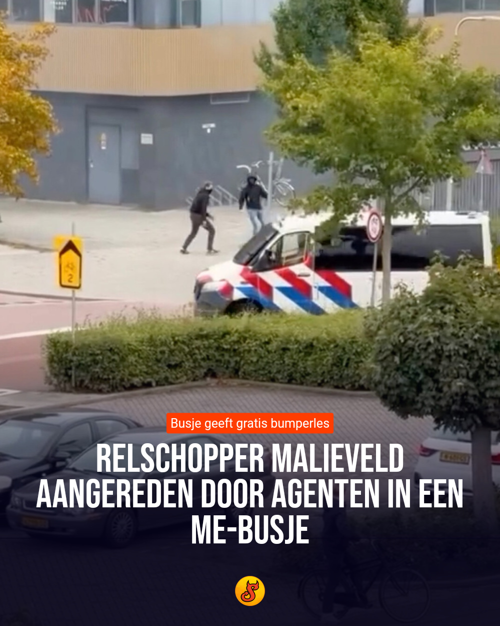 Relschopper Malieveld aangereden door agenten in een ME-busje