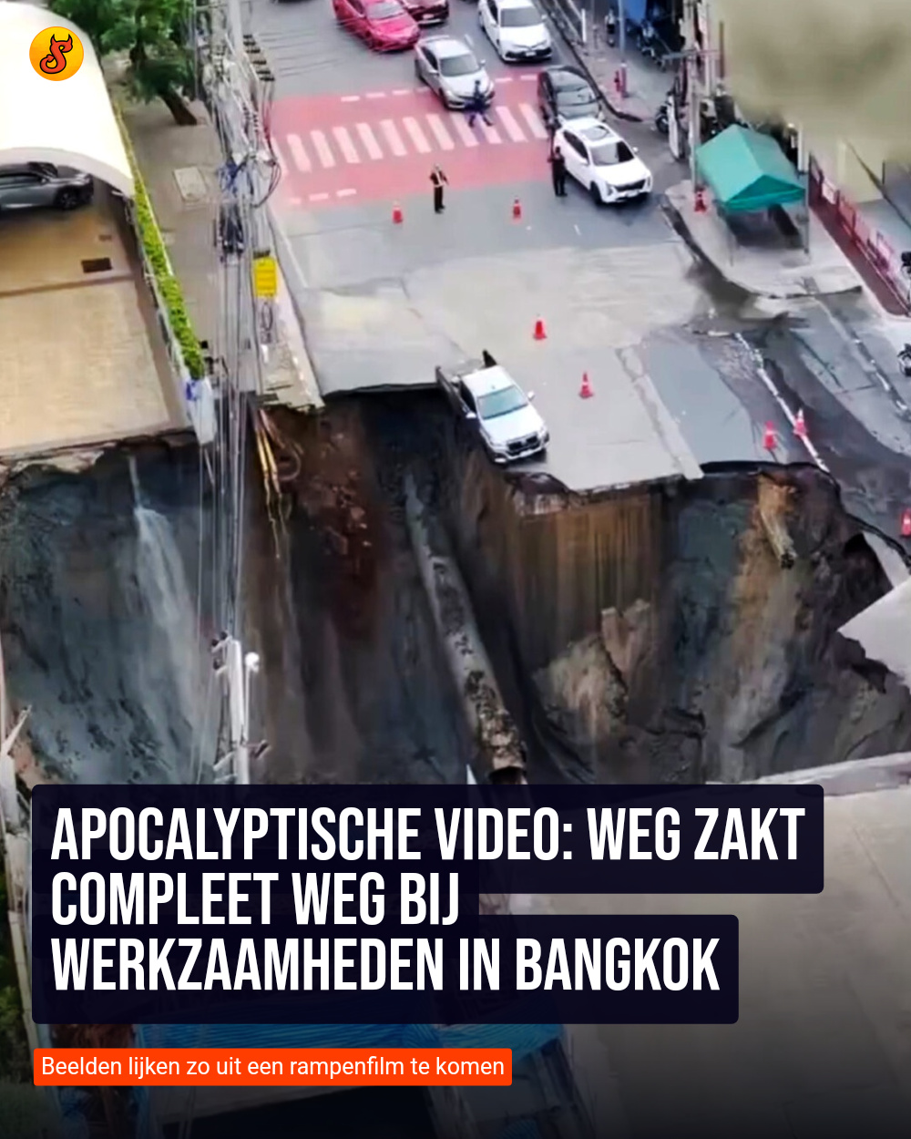 Apocalyptische video: Weg zakt compleet weg bij werkzaamheden in Bangkok
