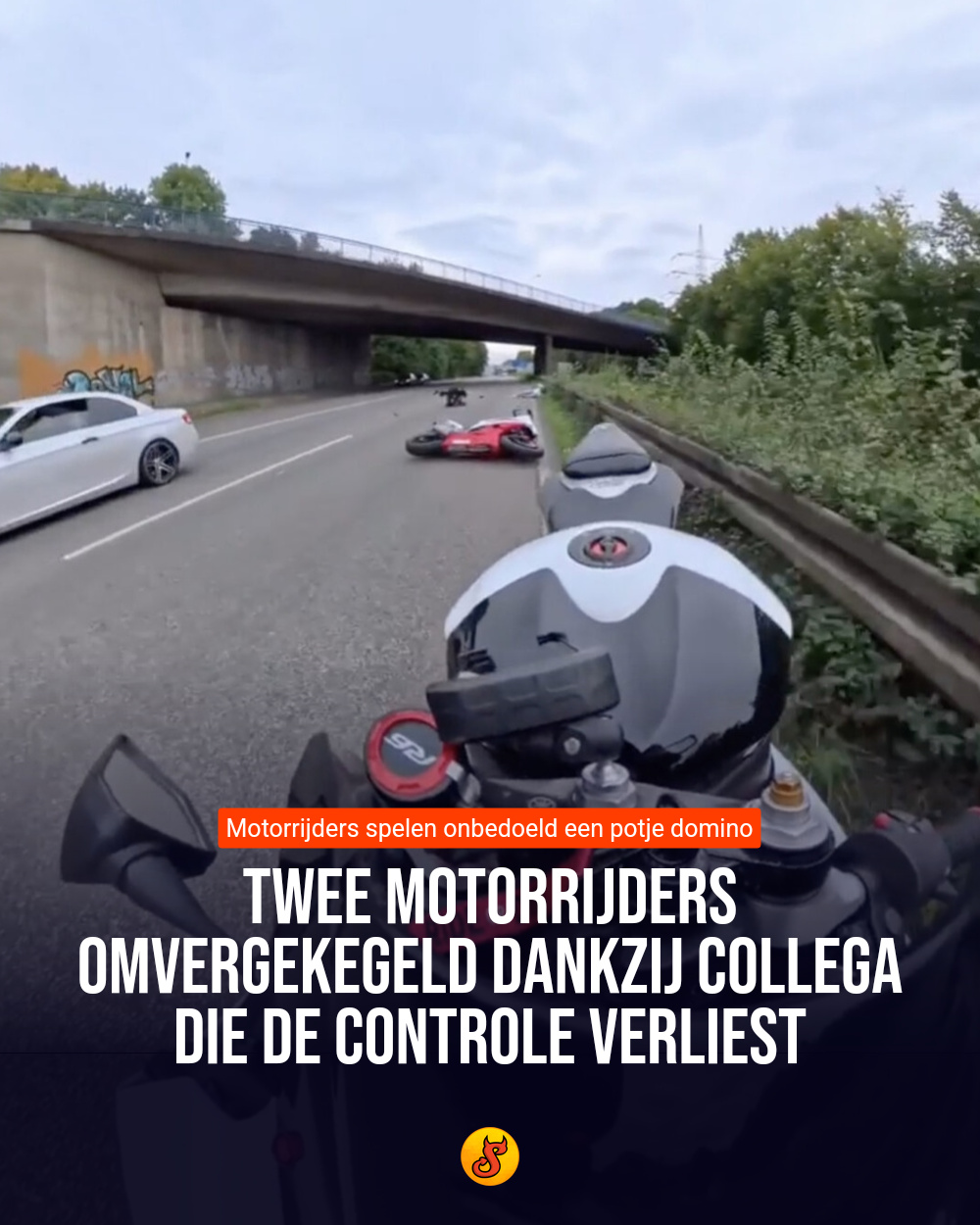 Twee motorrijders omvergekegeld dankzij collega die de controle verliest