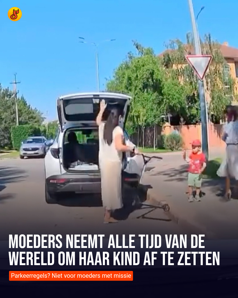 Moeders neemt ALLE tijd van de wereld om haar kind af te zetten