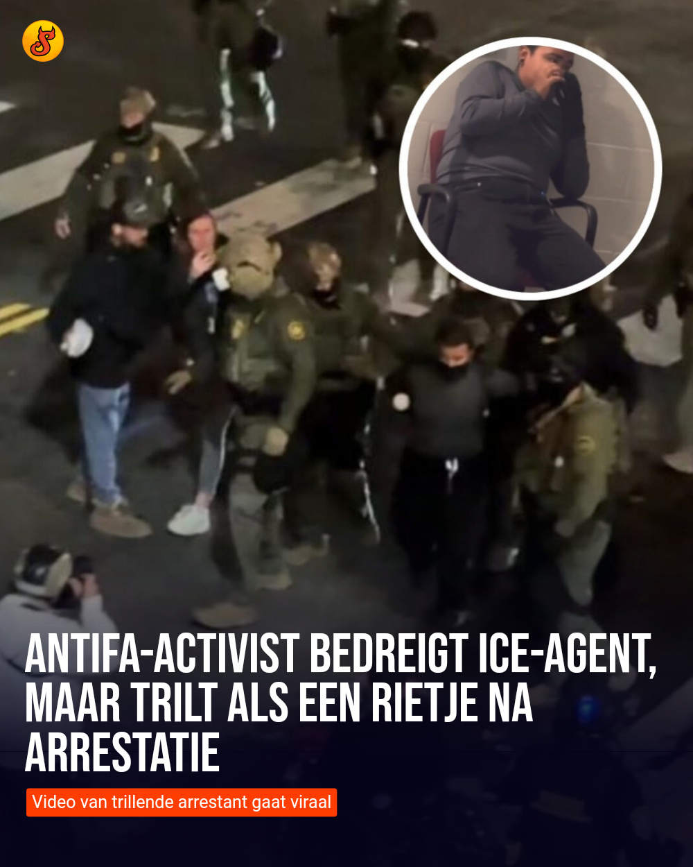 Antifa-activist bedreigt ICE-agent, maar trilt als een rietje na arrestatie