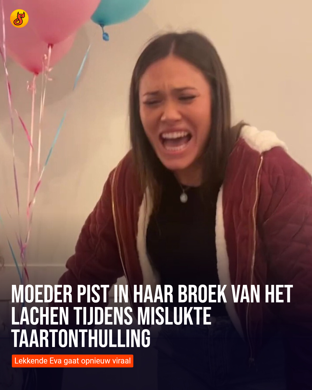 Moeder pist in haar broek van het lachen tijdens mislukte taartonthulling