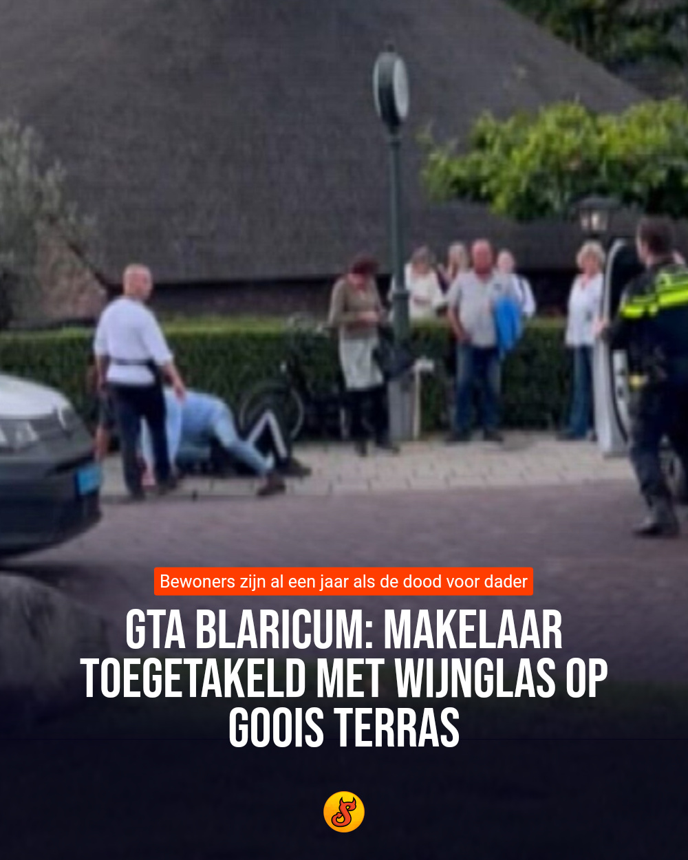 GTA Blaricum: Makelaar toegetakeld met wijnglas op Goois terras
