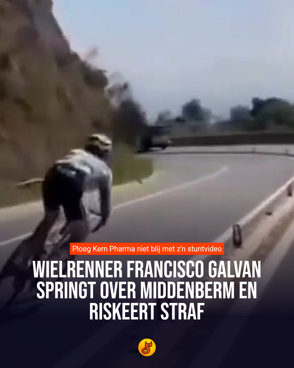 Wielrenner Francisco Galvan springt over middenberm en riskeert straf