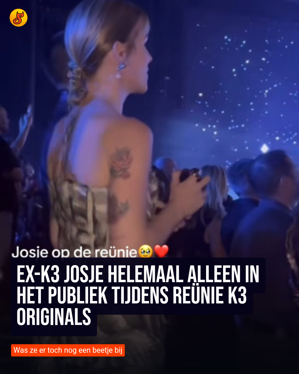 Ex-K3 Josje helemaal alleen in het publiek tijdens reünie K3 Originals
