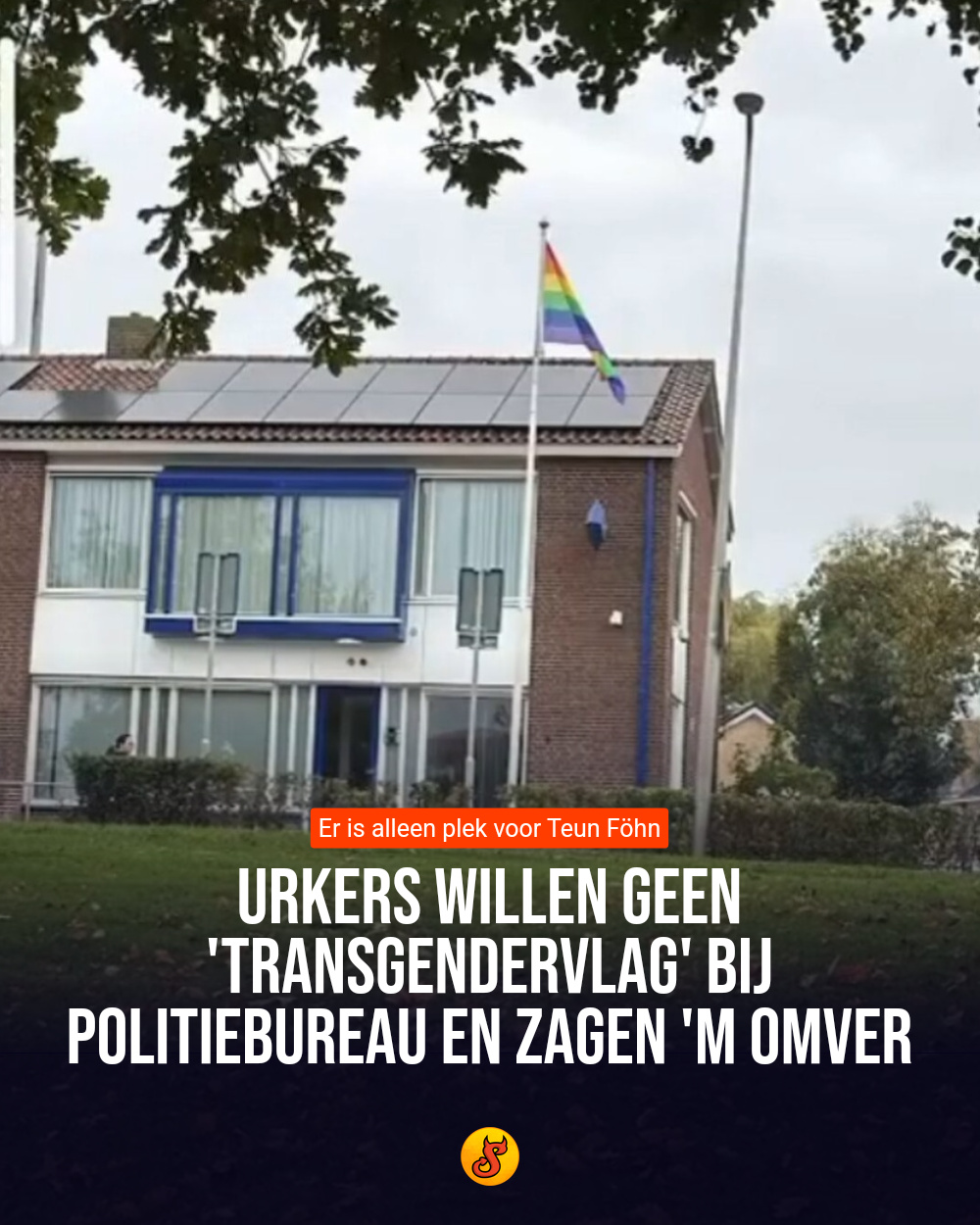 Urkers willen geen 'transgendervlag' bij politiebureau en zagen 'm omver