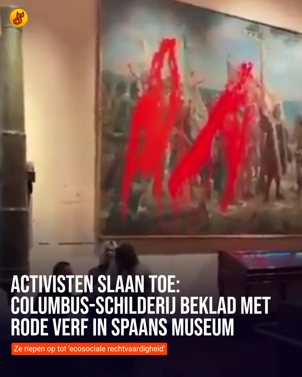 Activisten slaan toe: Columbus-schilderij beklad met rode verf in Spaans museum