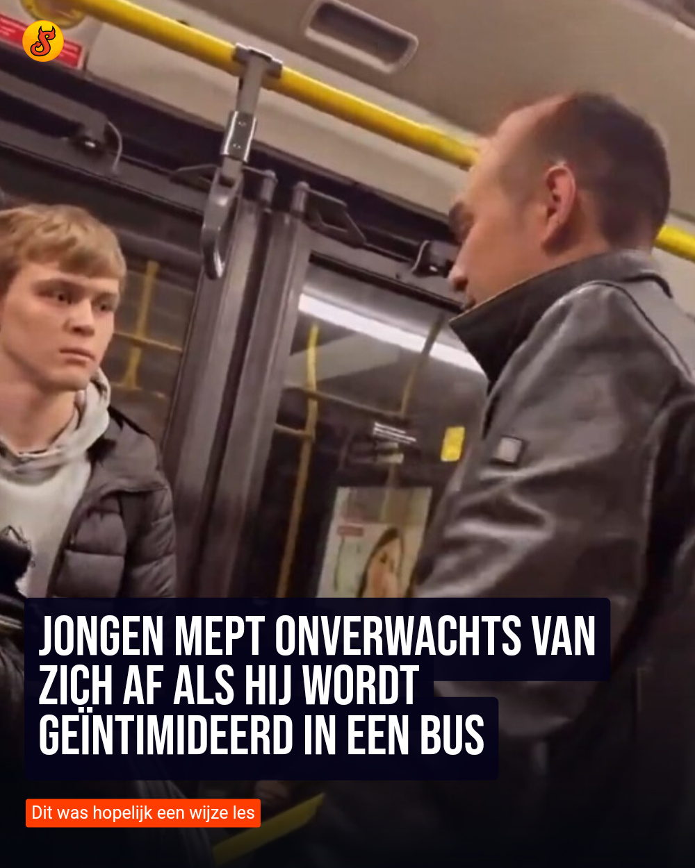 Jongen mept onverwachts van zich af als hij wordt geïntimideerd in een bus