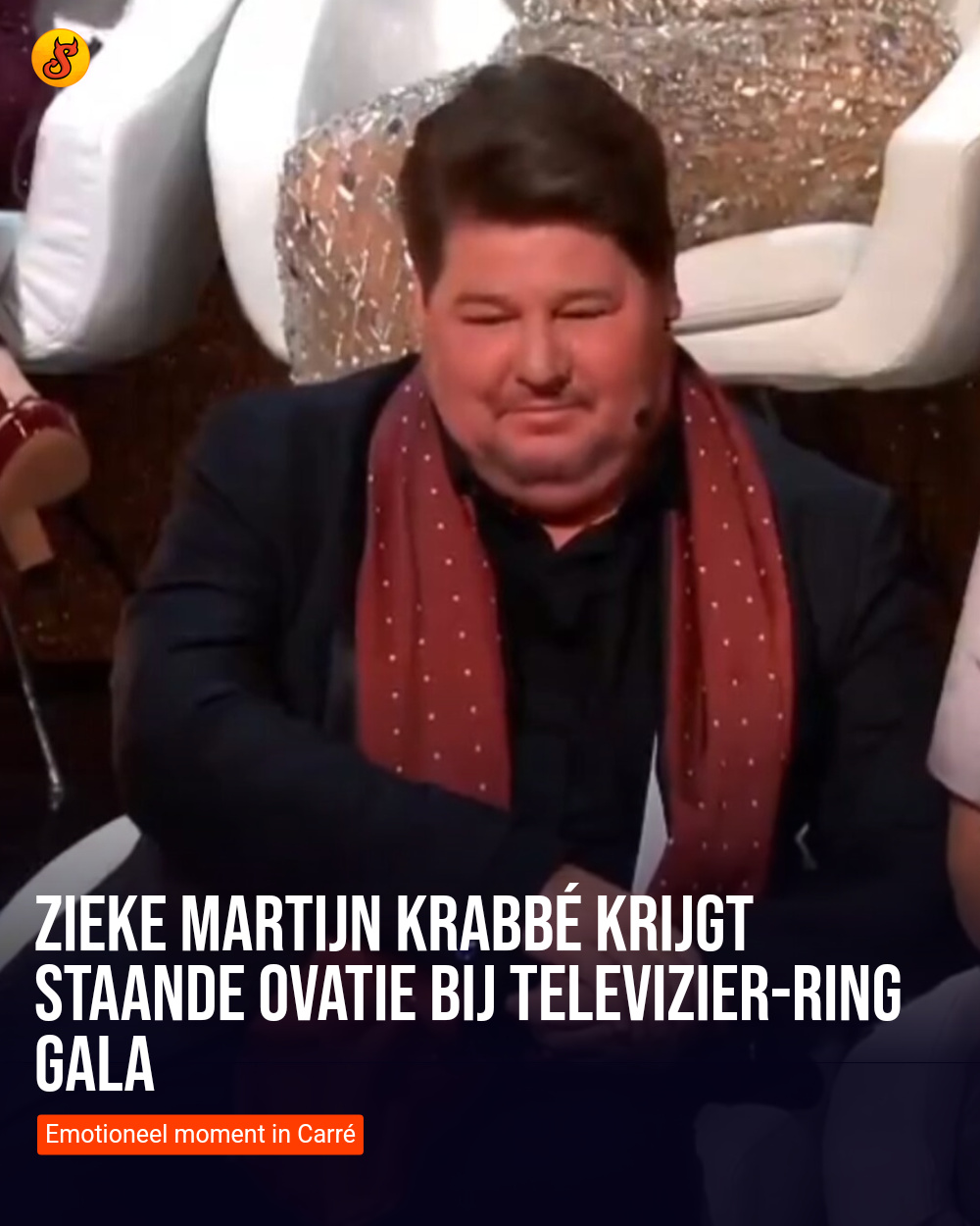 Zieke Martijn Krabbé krijgt staande ovatie bij Televizier-Ring Gala