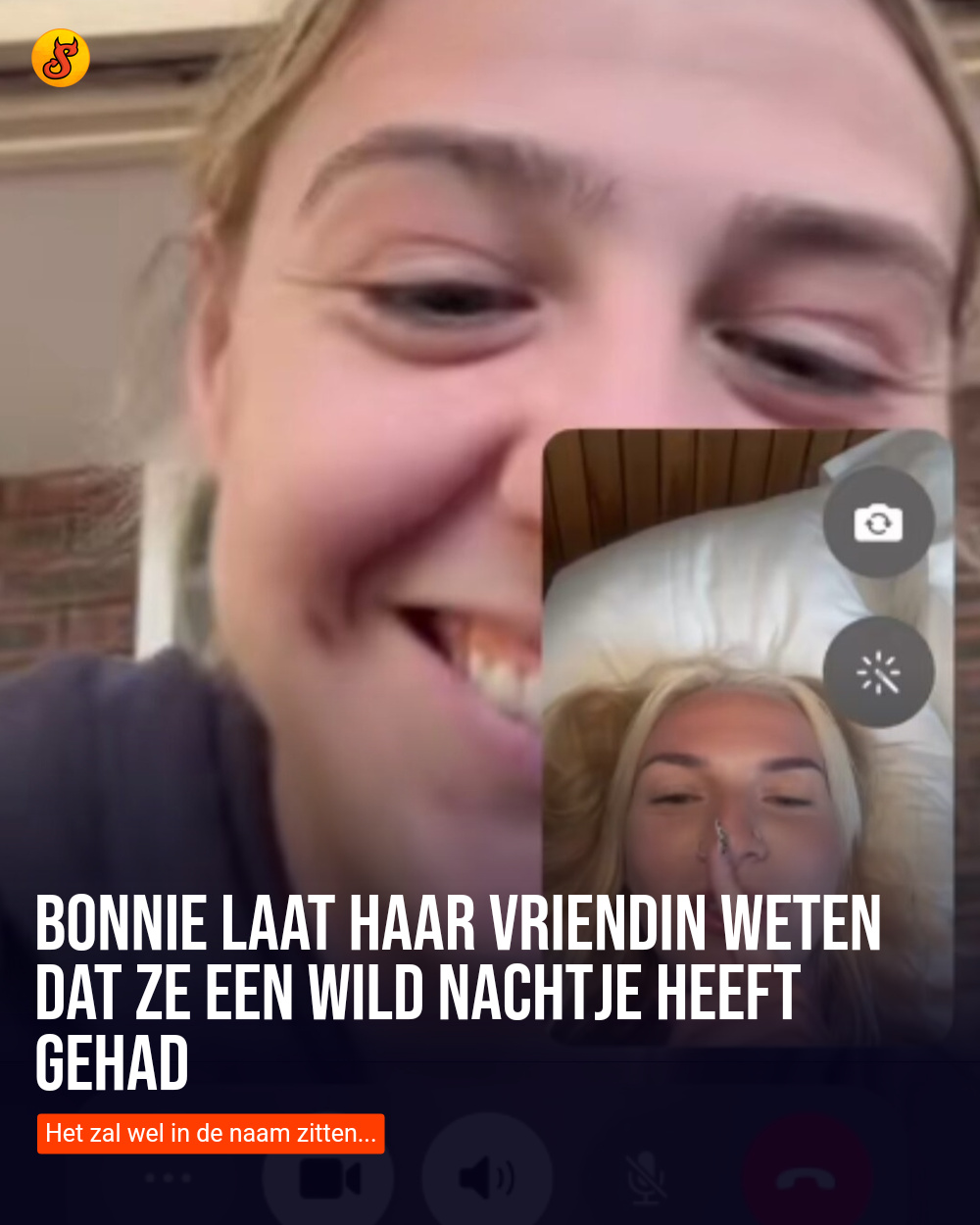 Bonnie laat haar vriendin weten dat ze een wild nachtje heeft gehad