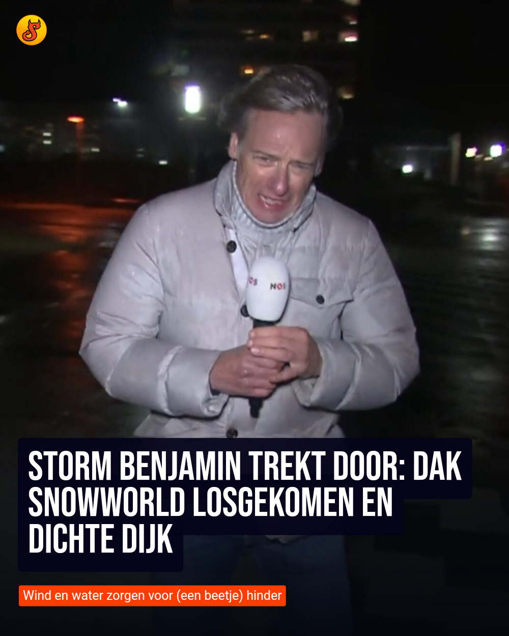 Storm Benjamin trekt door: Dak Snowworld losgekomen en dichte dijk