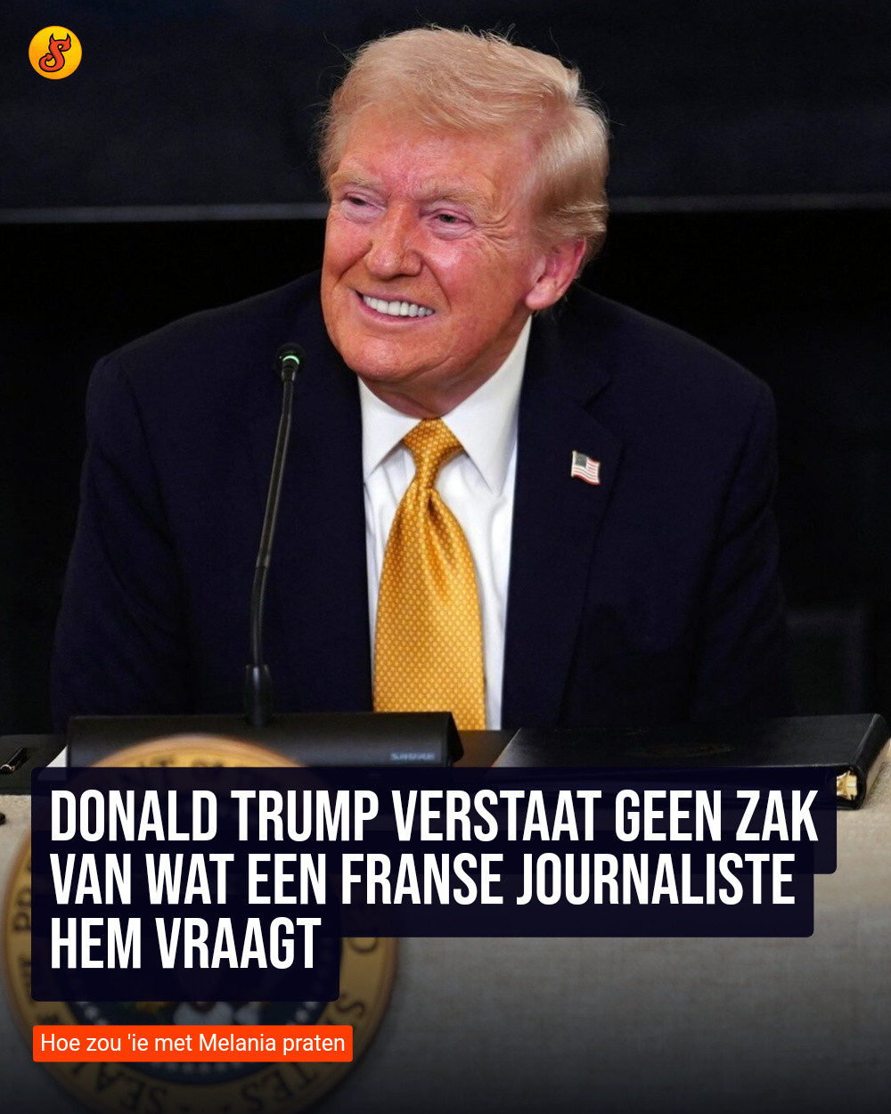 Donald Trump verstaat geen zak van wat een Franse journaliste hem vraagt