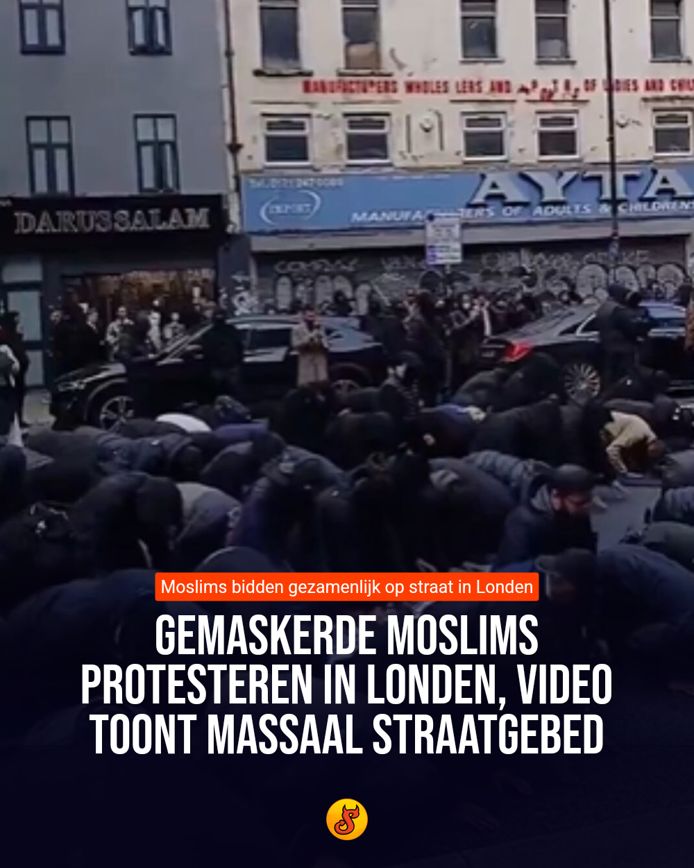 Gemaskerde moslims protesteren in Londen, video toont massaal straatgebed