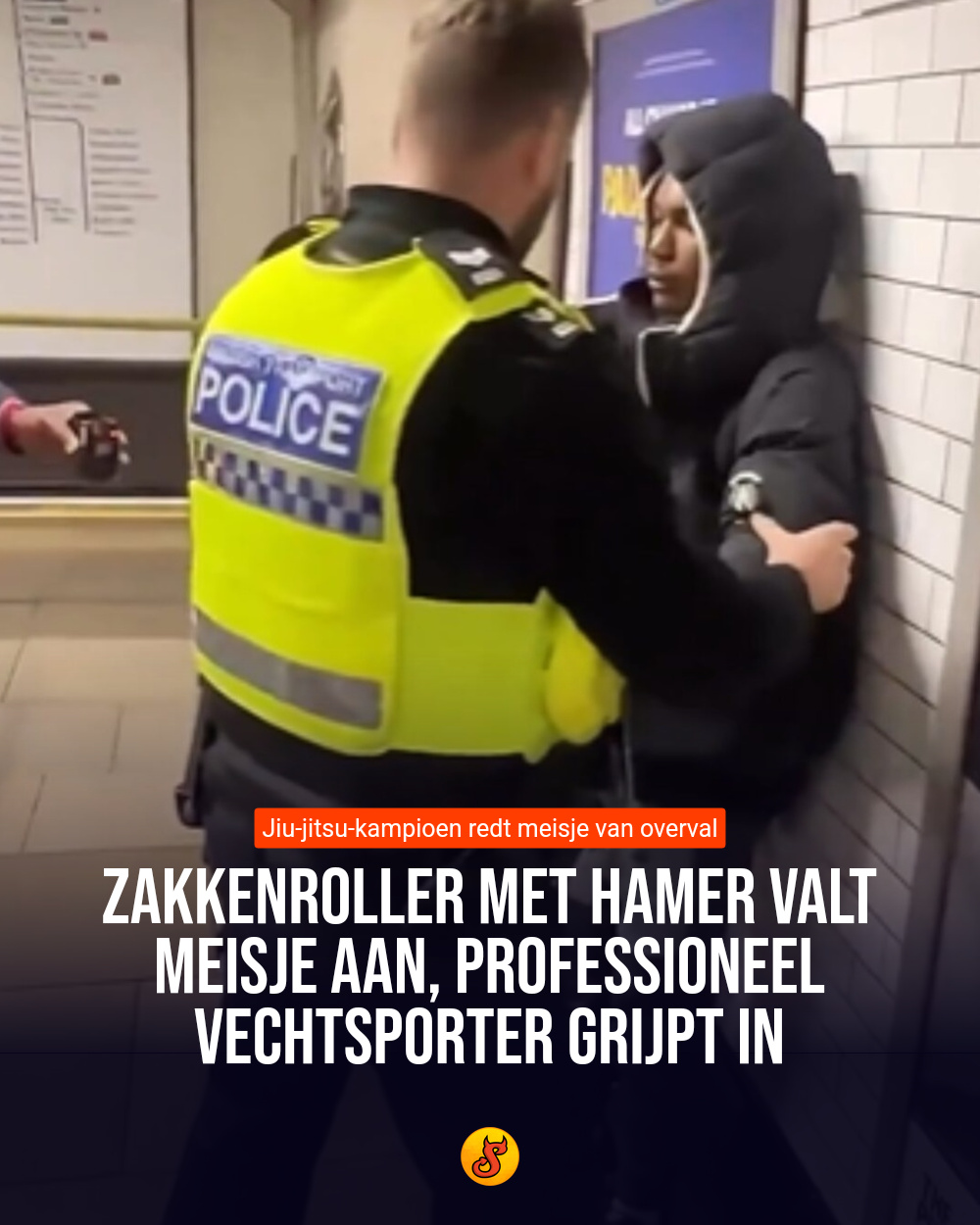 Zakkenroller met hamer valt meisje aan, professioneel vechtsporter grijpt in