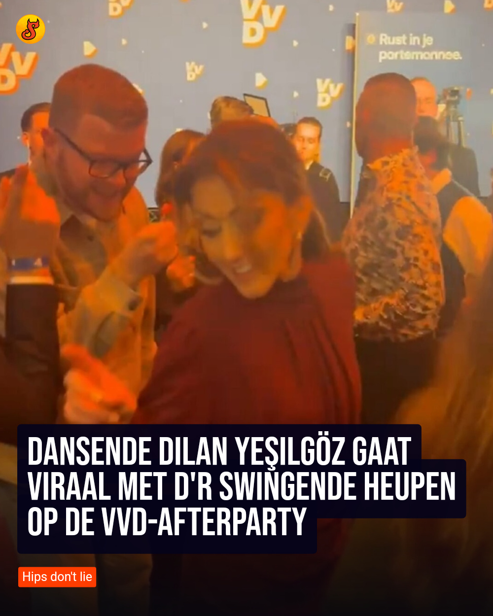 Dansende Dilan Yeşilgöz gaat viraal met d'r swingende heupen op de VVD-afterparty