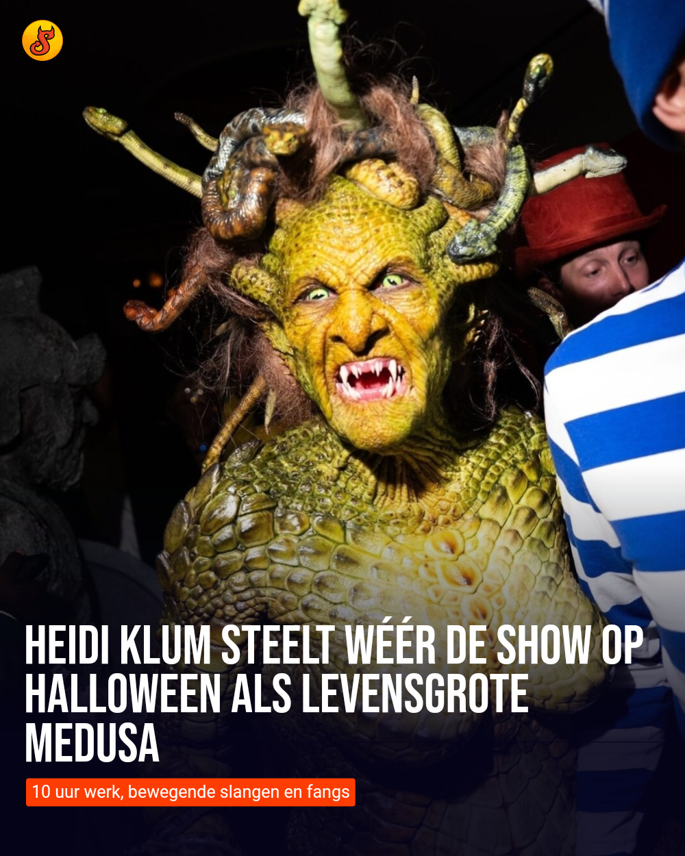 Heidi Klum steelt wéér de show op Halloween als levensgrote Medusa