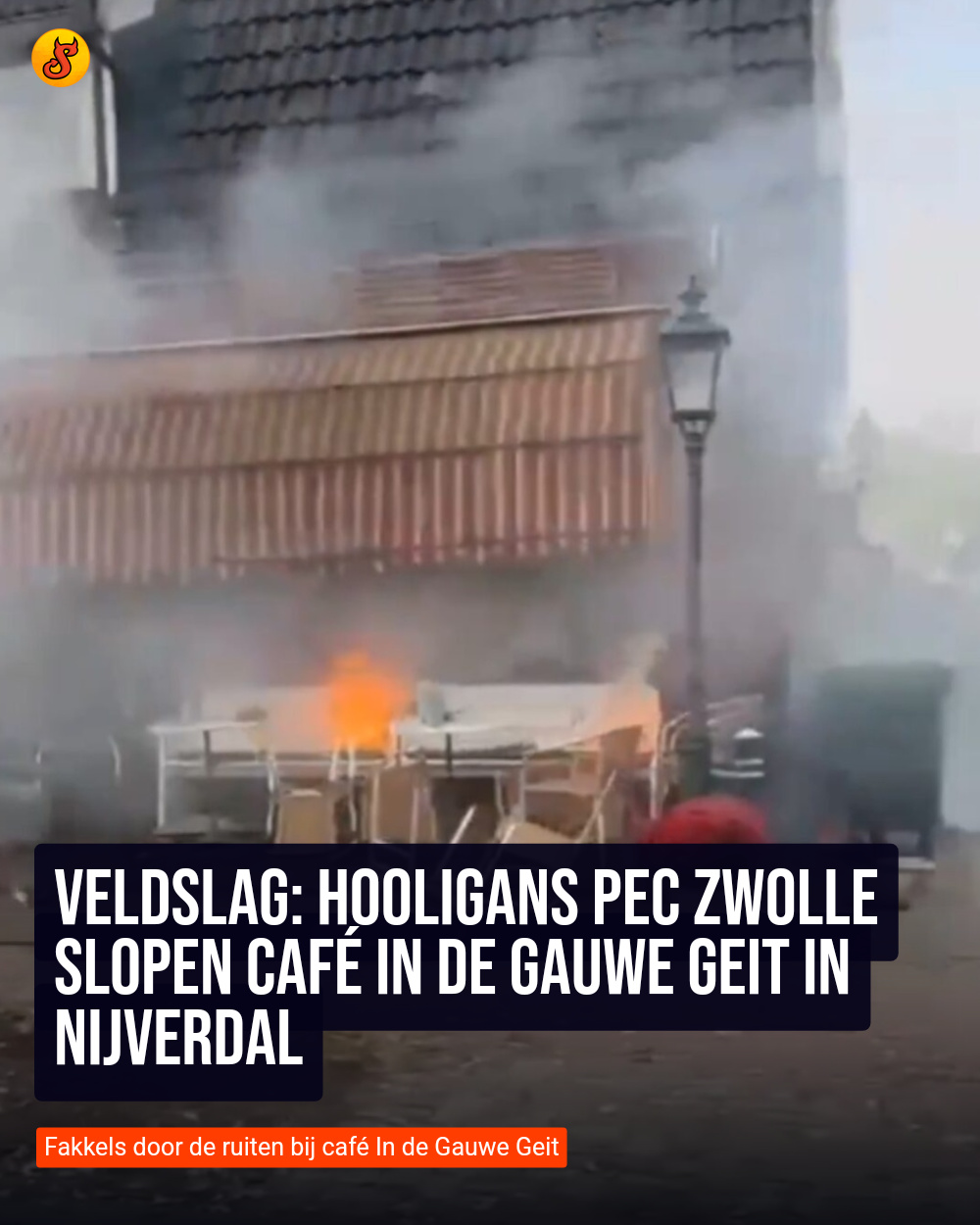 Veldslag: Hooligans PEC Zwolle slopen café In de Gauwe Geit in Nijverdal