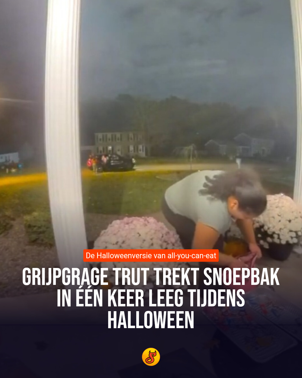 Grijpgrage trut trekt snoepbak in één keer leeg tijdens Halloween