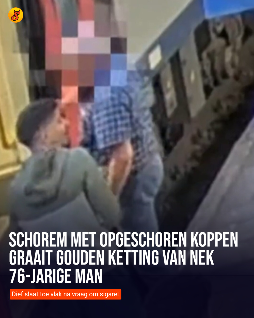 Schorem met opgeschoren koppen graait gouden ketting van nek 76-jarige man