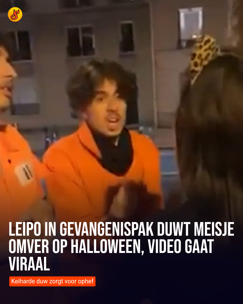 Leipo in gevangenispak duwt meisje omver op Halloween, video gaat viraal
