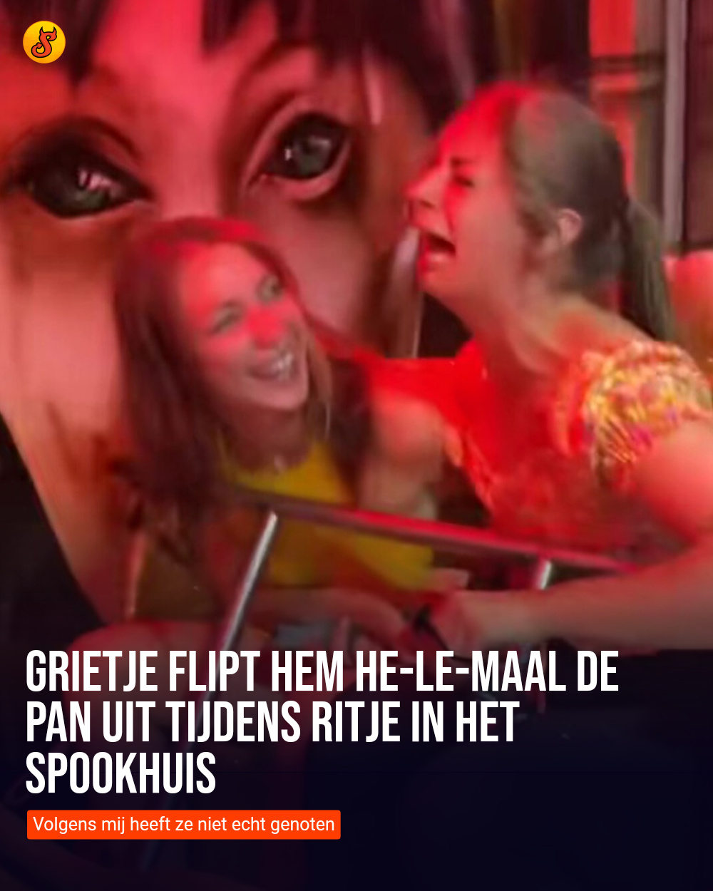 Grietje flipt hem he-le-maal de pan uit tijdens ritje in het spookhuis