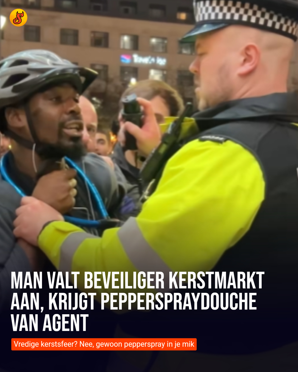 Man valt beveiliger kerstmarkt aan, krijgt pepperspraydouche van agent