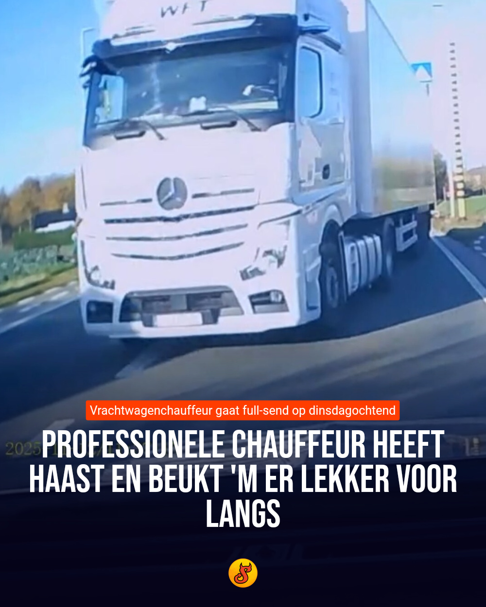 Professionele chauffeur heeft haast en beukt 'm er lekker voor langs