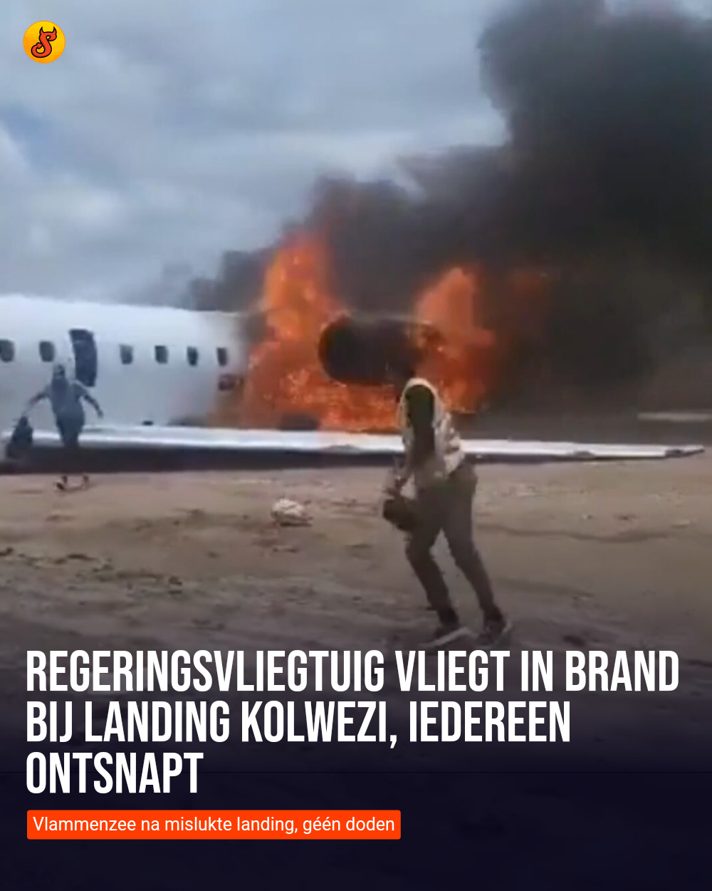 Regeringsvliegtuig vliegt in brand bij landing Kolwezi, iedereen ontsnapt