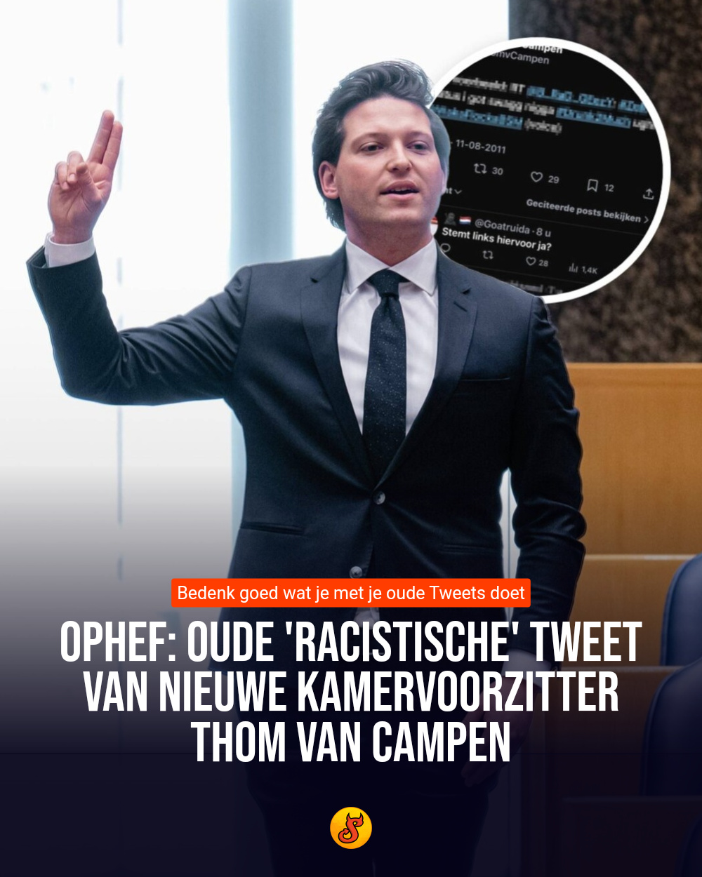 Ophef: Oude 'racistische' tweet van nieuwe Kamervoorzitter Thom van Campen