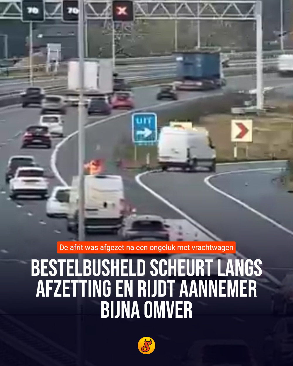 Bestelbusheld scheurt langs afzetting en rijdt aannemer bijna omver