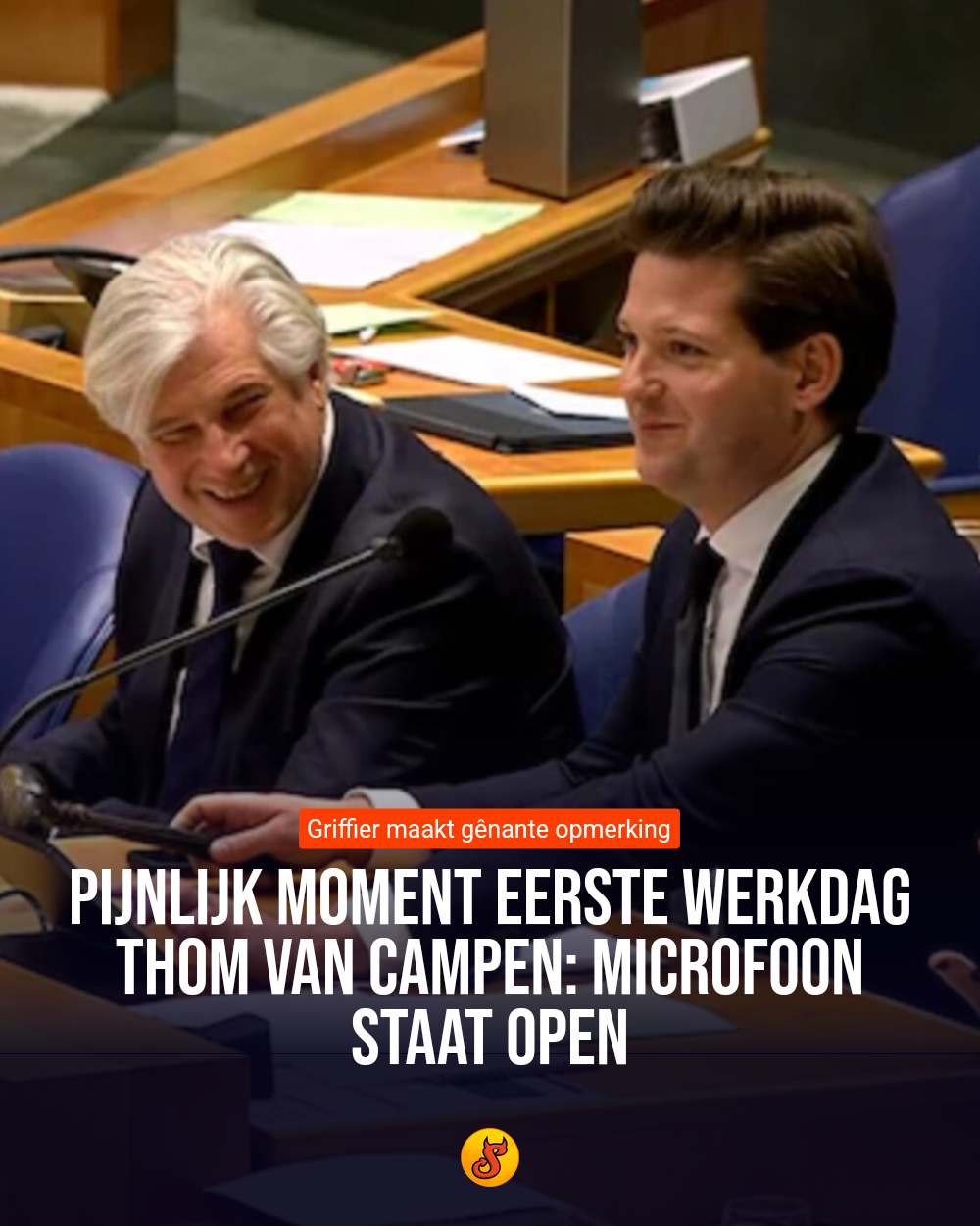 Pijnlijk moment eerste werkdag Thom van Campen: microfoon staat open