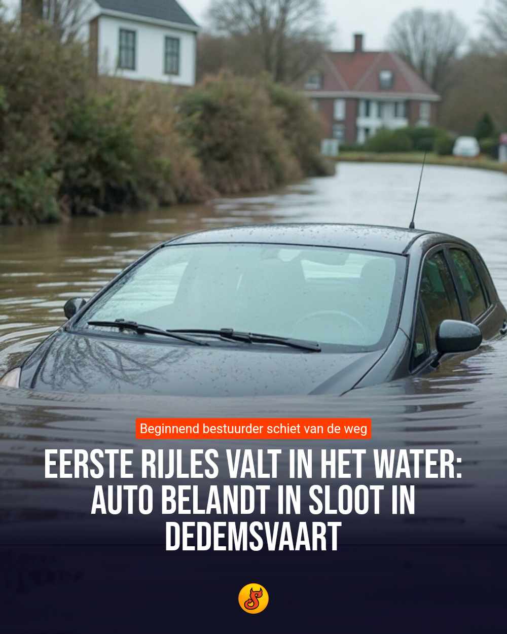 Eerste rijles valt in het water: Auto belandt in sloot in Dedemsvaart