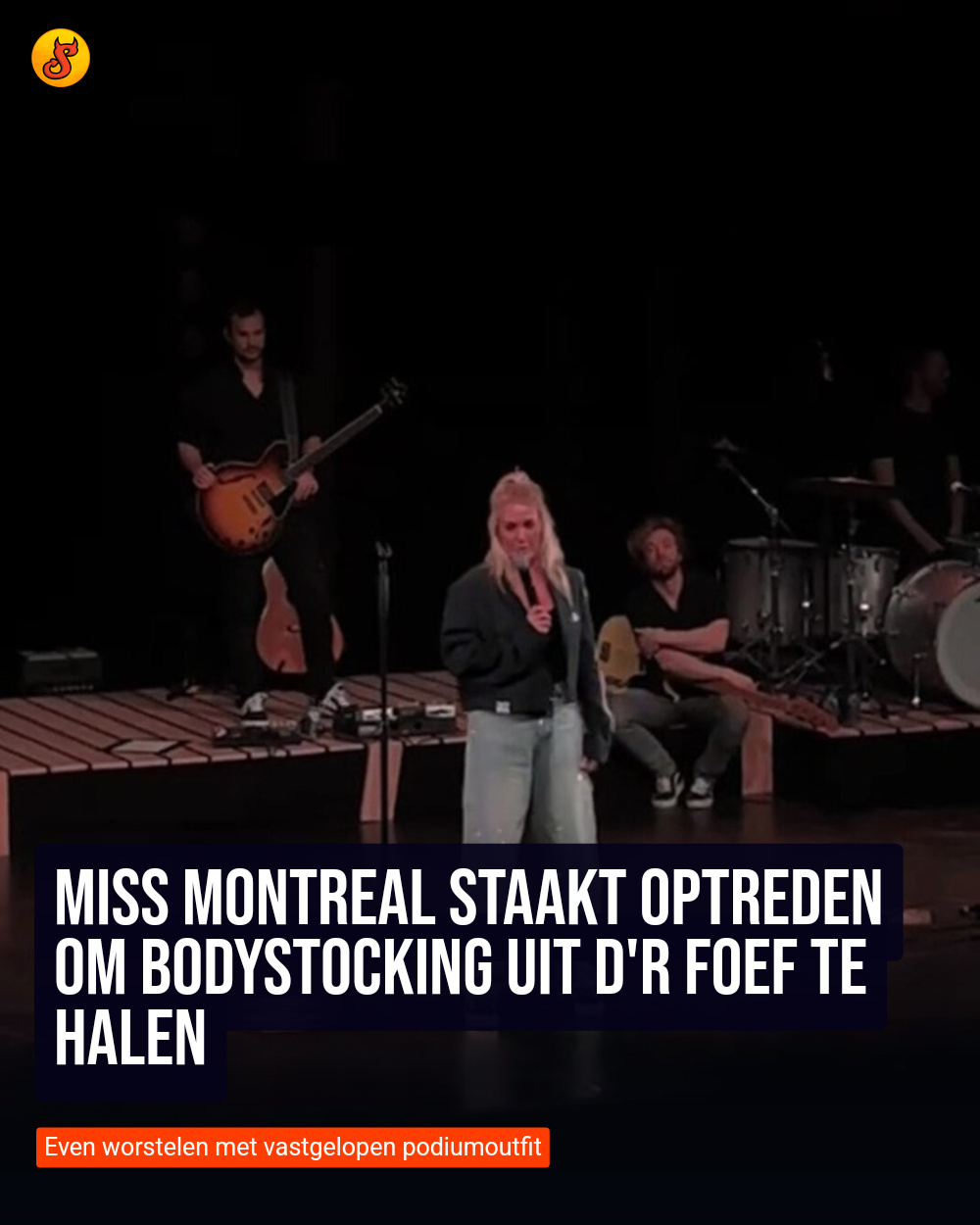 Miss Montreal staakt optreden om bodystocking uit d'r foef te halen