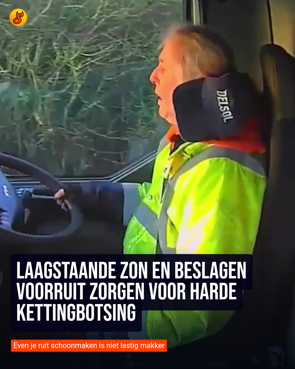 Laagstaande zon en beslagen voorruit zorgen voor harde kettingbotsing
