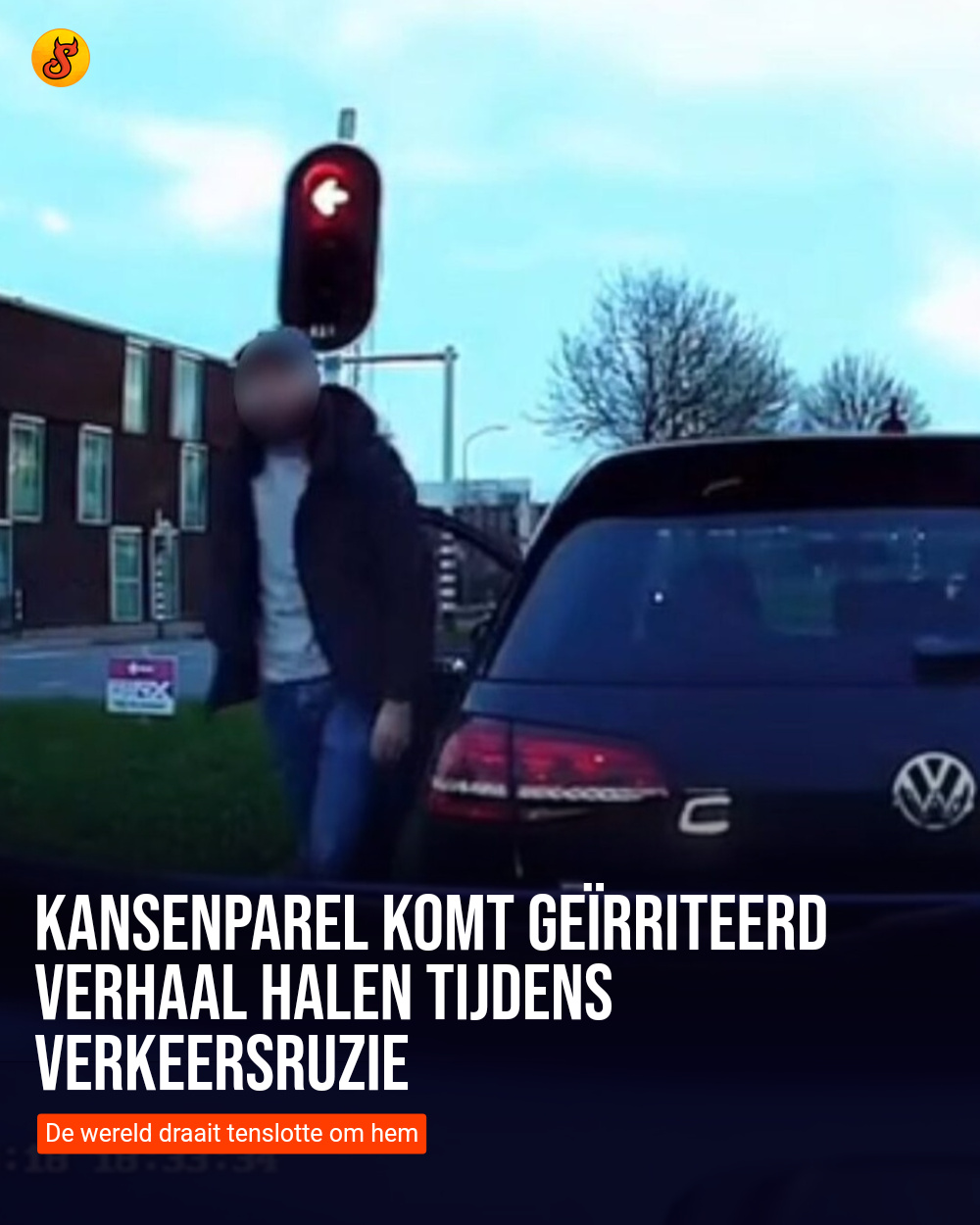 Kansenparel komt geïrriteerd verhaal halen tijdens verkeersruzie